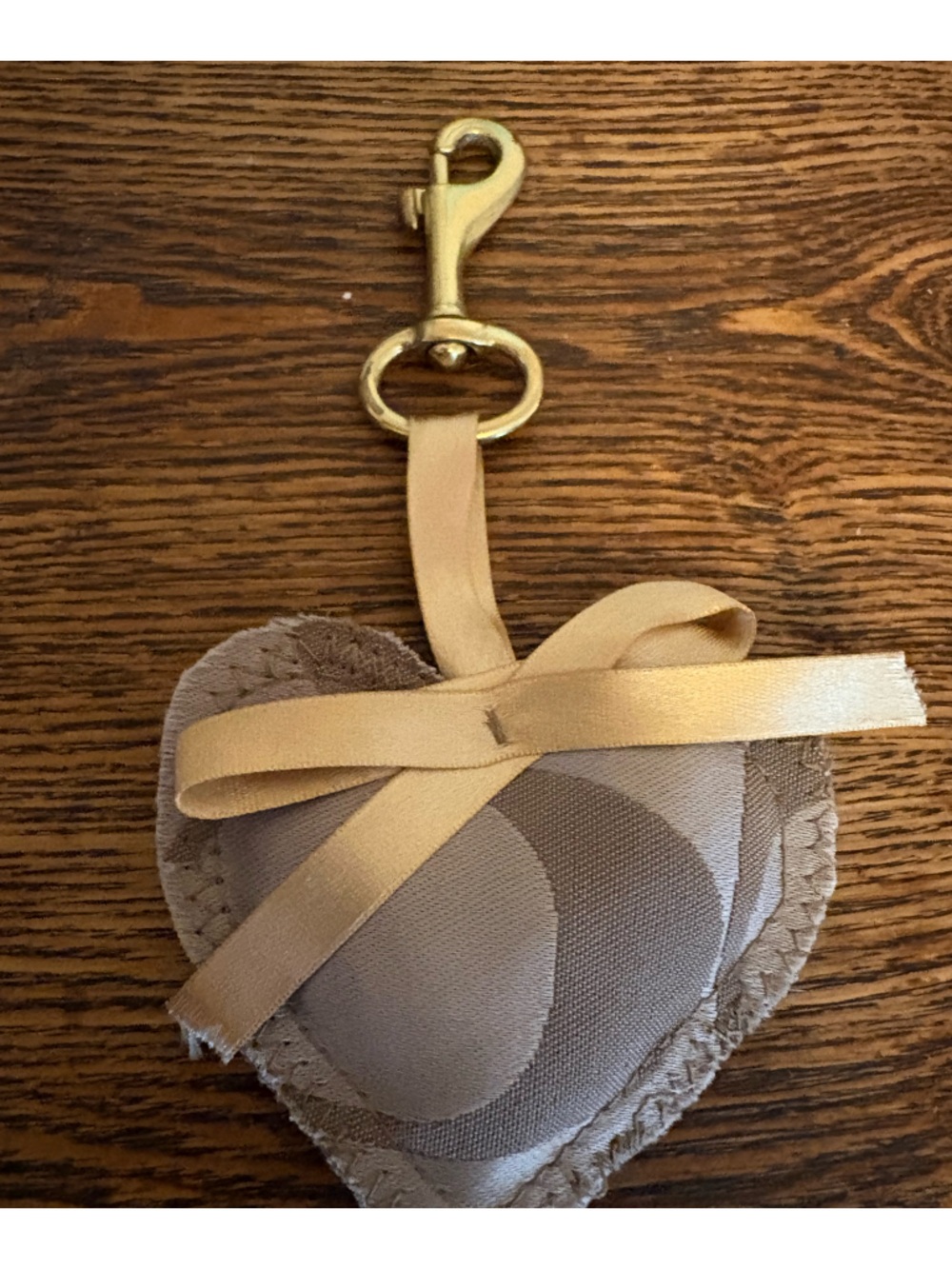 Handmade Bag Heart Charm Made With Repurposed COACH bags Tan Monogram Gold 3”